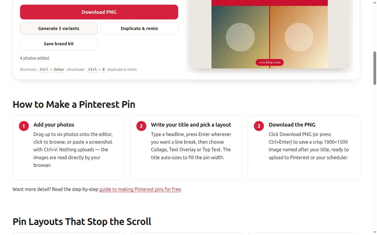 Downloading the finished pin as a PNG file